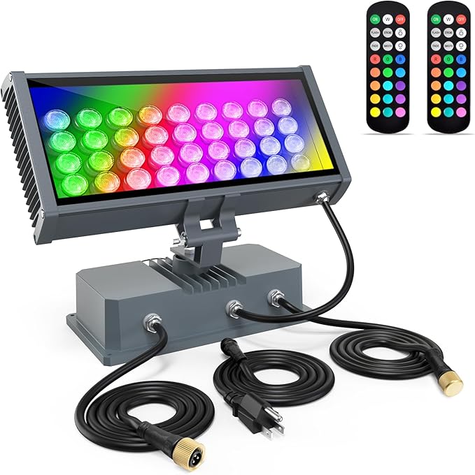LED Wall Washer Light with RF Remote, RGBW Color Changing Linkable Wall Wash Flood Light 144W AC120V 5700K 14400LM Spotlight for Indoor Outdoor Lighting, Casinos, Weddings, Parties, Wall, Landscape