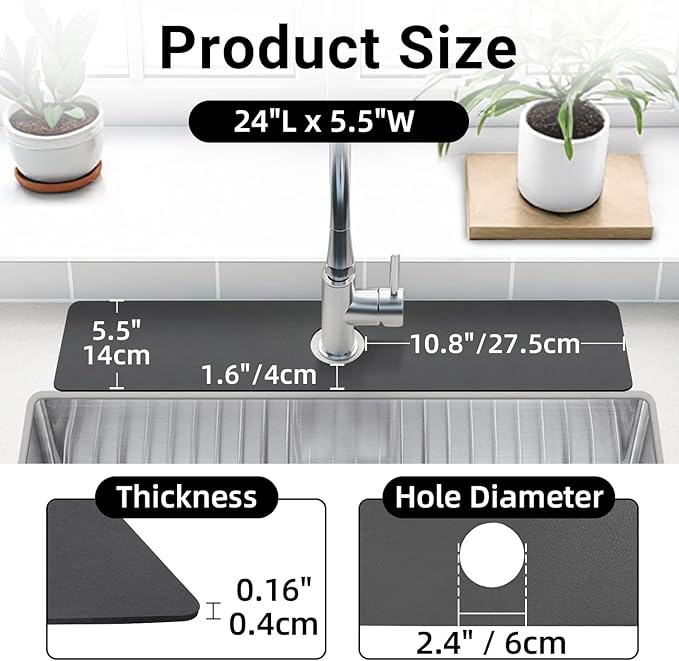 LOPNUR Faucet Mat for Kitchen Sink Protectors, 24 Inch Long Kitchen Sink Splash