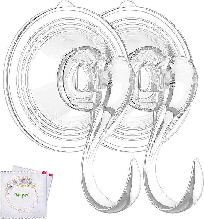 VIS'V Wreath Hanger, Large Suction Cup Wreath Hooks with Wipes, Heavy Duty, 22 LB Capacity, Removable and Reusable, Clear, 4 Pcs