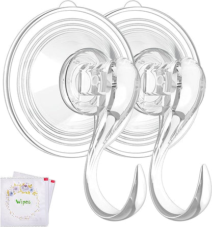 VIS'V Wreath Hanger, Large Suction Cup Wreath Hooks with Wipes, Heavy Duty, 22 LB Capacity, Removable and Reusable, Clear, 4 Pcs