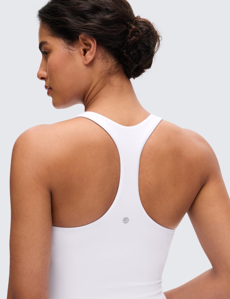 CRZ YOGA Butterluxe Workout Racerback Tank Tops for Women - Padded Athletic Spandex Yoga Shirts with Built in Bra White X-Large