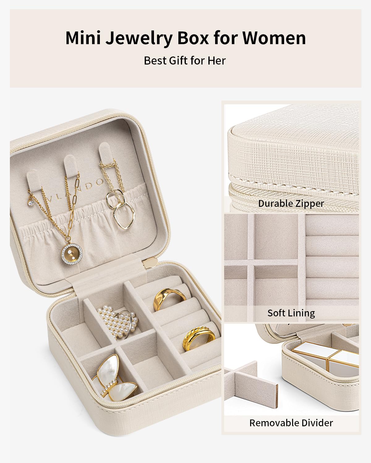VLANDO Travel Jewelry Box, Small Jewelry Travel Organizer Case for Girls Women - white*6 pack