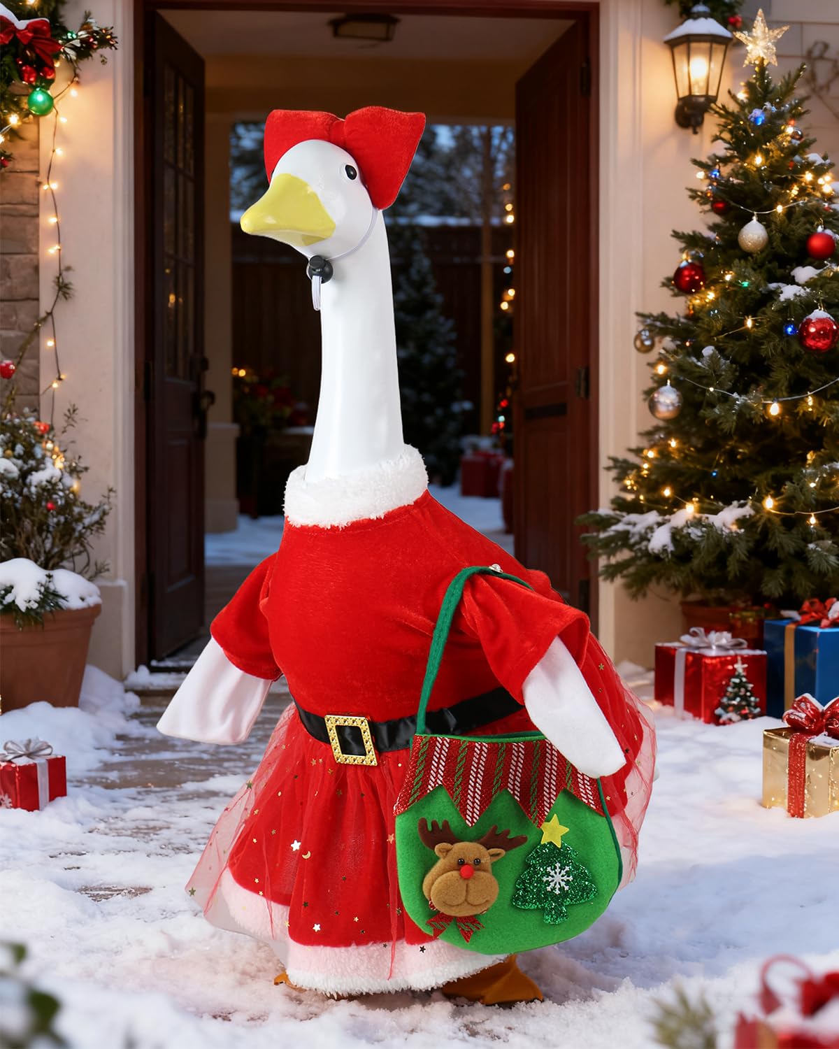 LOYPARNER Christmas Porch Goose Outfits Clothes Veil Dress for 23 Inch High Cement or Plastic Geese Lawn Porch Goose Clothes Costume