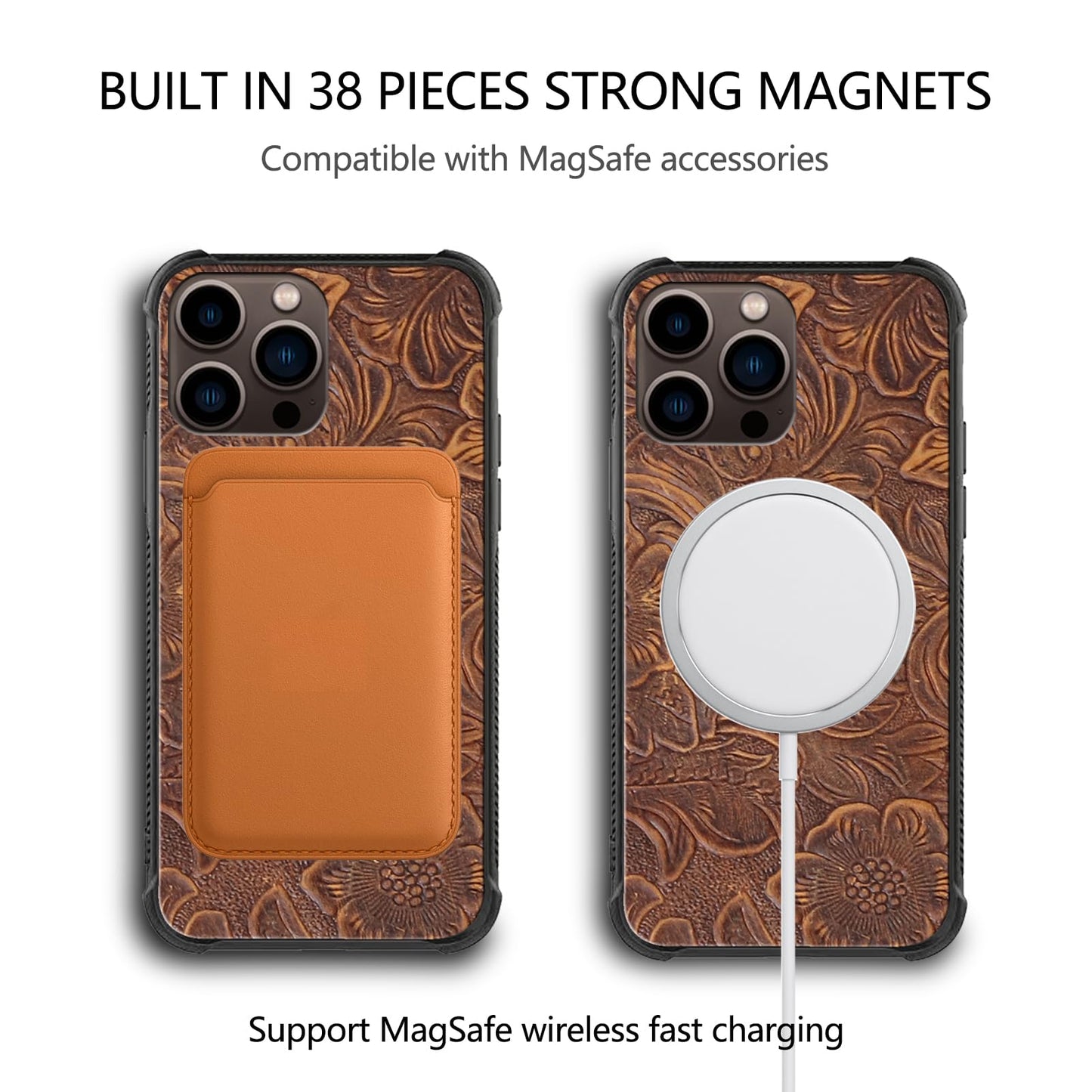 RMAWRAD Leather Case Compatible with iPhone 16 Pro Max Wallet 6.9",Genuine Leather 2in1 Magnetic Detachable Shockproof Kickstand,Flip Folio Cover with Card Slot,Wireless Charging RFID Blocking Brown