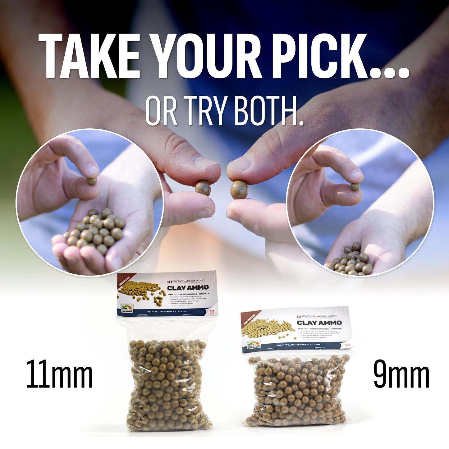 SimpleShot Clay Slingshot Ammo (500pcs), All-Natural Non-Toxic Biodegradable Magnetic Performance Clay Slingshot Ammo (9mm (3/8 inch))
