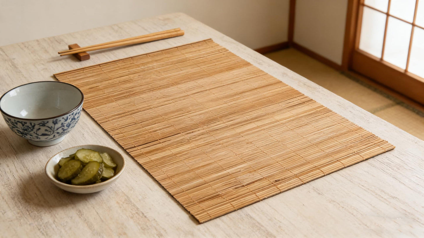 1PCS Placemat Dining Table Placemat Japanese Chinese Kitchen Table mat Bamboo Mat,Heat-Resistant Place Mat Stain Resistant Anti-Skid Washable Bamboo Table Mat