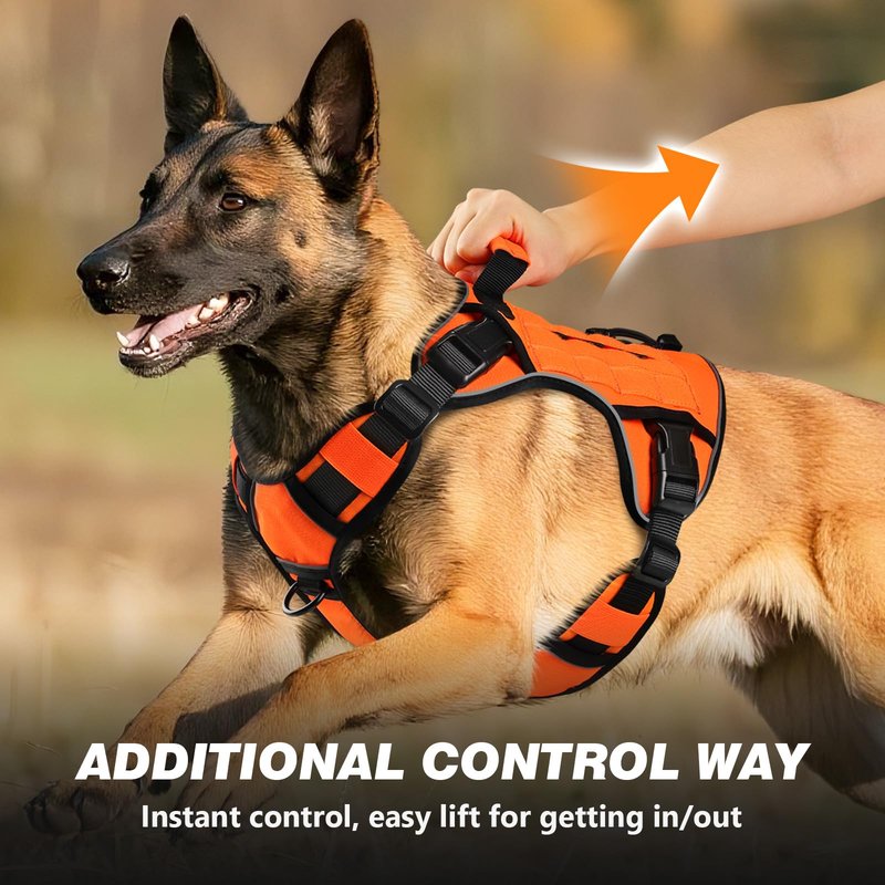 WINGOIN Orange Tactical Dog Harness for Large Dogs, Heavy Duty No Pull Dog Harness with Handle, Adjustable Reflective Military K9 Big Pet Vest for Husky, Doberman, Walking, Training, Hunting (XL)