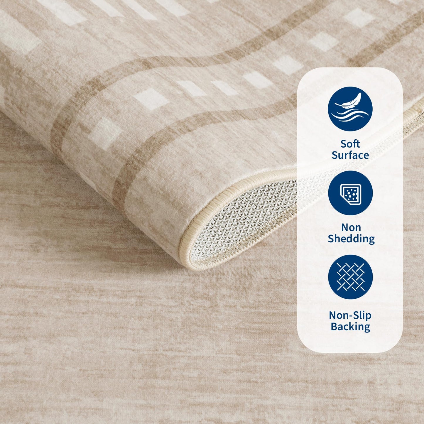 MilleLoom Bordered Area Rug 5x7 Washable Rugs for Living Room Non Slip Soft Rugs Indoor Geometric Floor Cover Non-Shedding Stain-Resistant Carpet for Bedroom Dining Room Office Nursery Dorm Beige