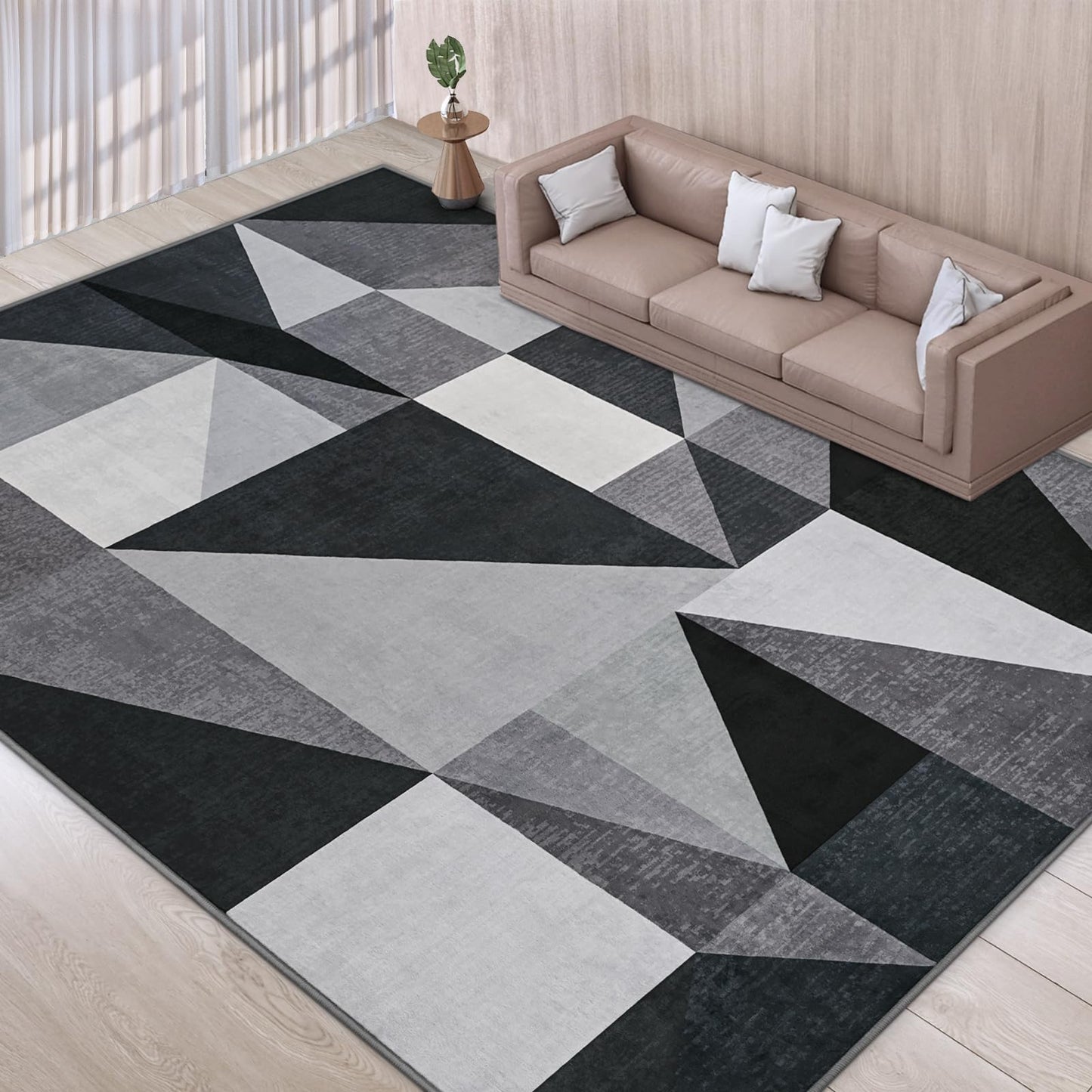 TWINNIS Indoor Modern Area Rug, 5x7 Geometric Patchwork Style Washable Large Rugs for Living Room Bedroom Hardwood Floors, Non Shedding Non Anti Backing Soft Carpet Home Floor Decor, Grey