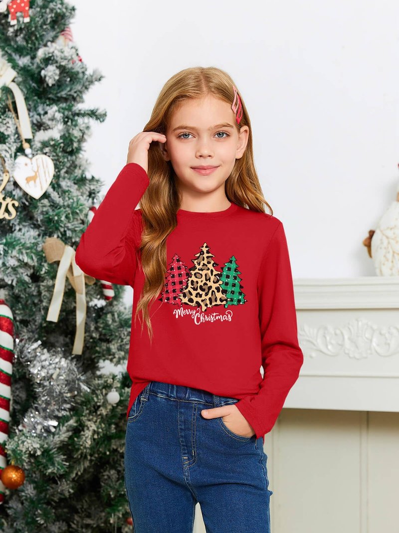 Haloumoning Girls Long Sleeve T Shirts Kids Fall Tops Crewneck Basic Tees 5-14Y