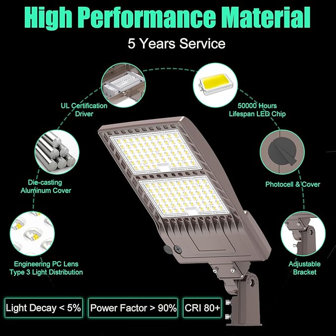 BBESTLED 320W LED Parking Lot Light with Dusk to Dawn Photocell - UL DLC Listed 44800LM IP65 5000K Slip Fit Mount Commercial Outdoor Area Street Roadway Pole Lighting 100-277VAC Input