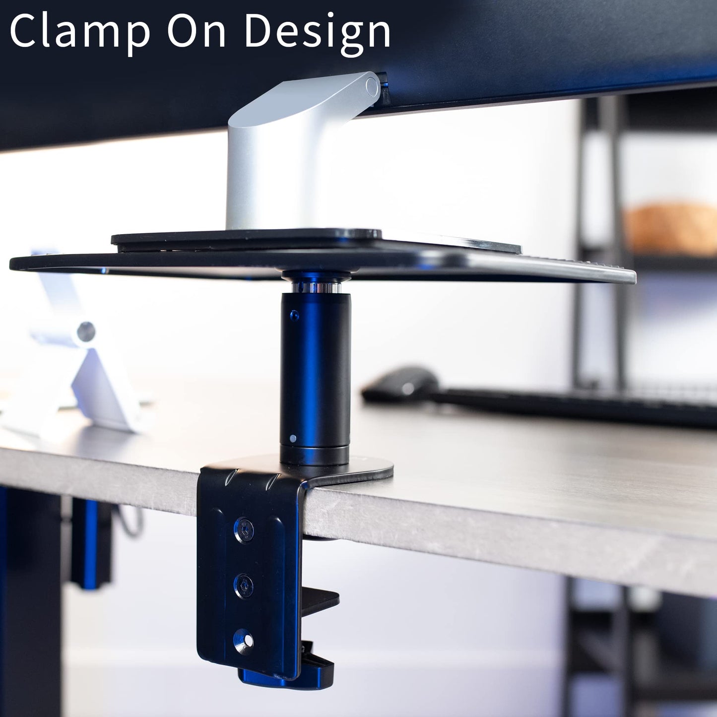 VIVO Clamp-On Universal Height Adjustable Ergonomic Computer Monitor and Laptop Riser, Tabletop Desk Stand, C-Clamp Design, Black, STAND-V000SCB