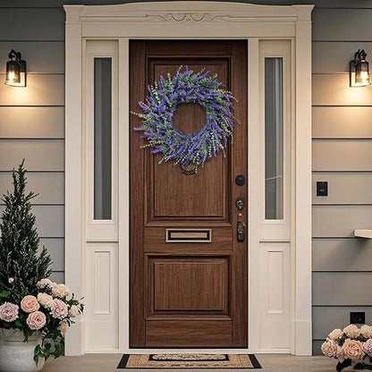 26'' Large Eucalyptus and Lavender Wreath for Front Door, Porch, Window- Artificial Eucalyptus Leaves with Lavender Wreath for Home, Farmhouse Wall Decor- Spring, Summer, Fall, All Seasons (Purple)