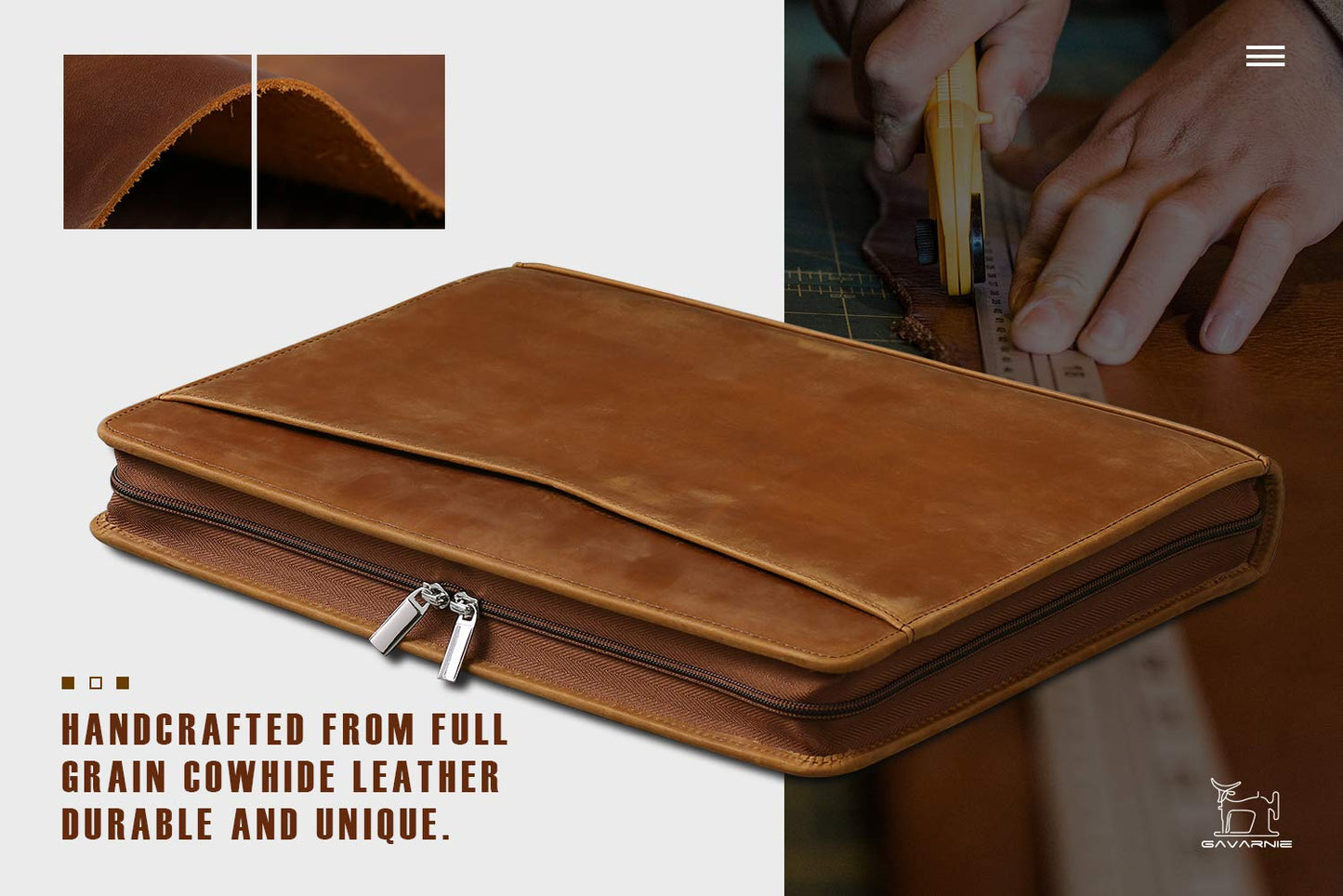Gavarnie Genuine Leather Business Portfolio Padfolio Folder with Zipper for Men, Men's Leather Padfolio Folder for 13" Laptop, Business Portfolio for Letter Size Notepad, Graduation Gift，Brown