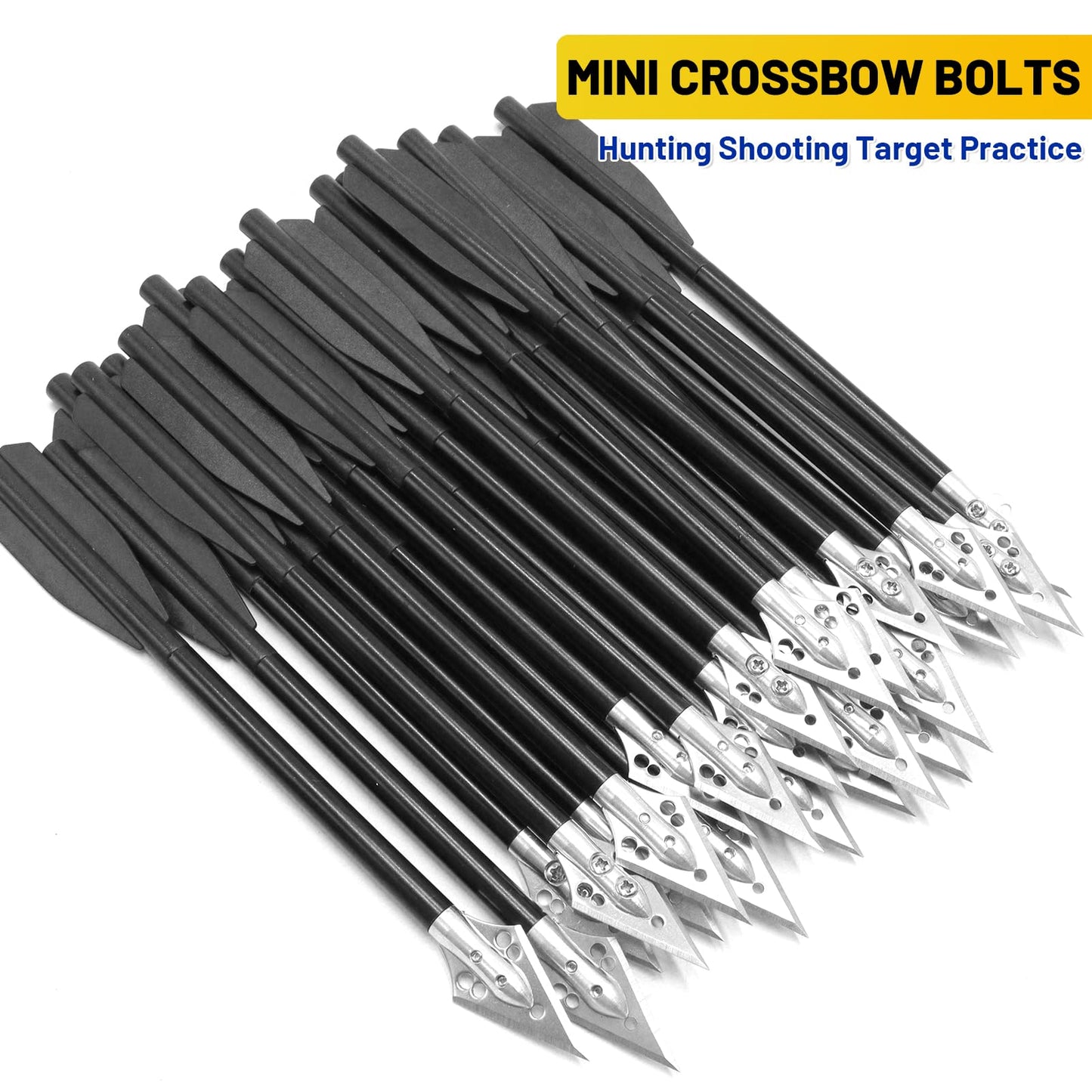 RUOERSISI 6.3" Mini Crossbow Bolts with Sharp Steel Broadhead Tips Aluminum Mini Crossbow Pistol Arrows Pistol Crossbow Arrows for 50-80lbs Mini Crossbow Hunting Target Practice (Black,24pcs)