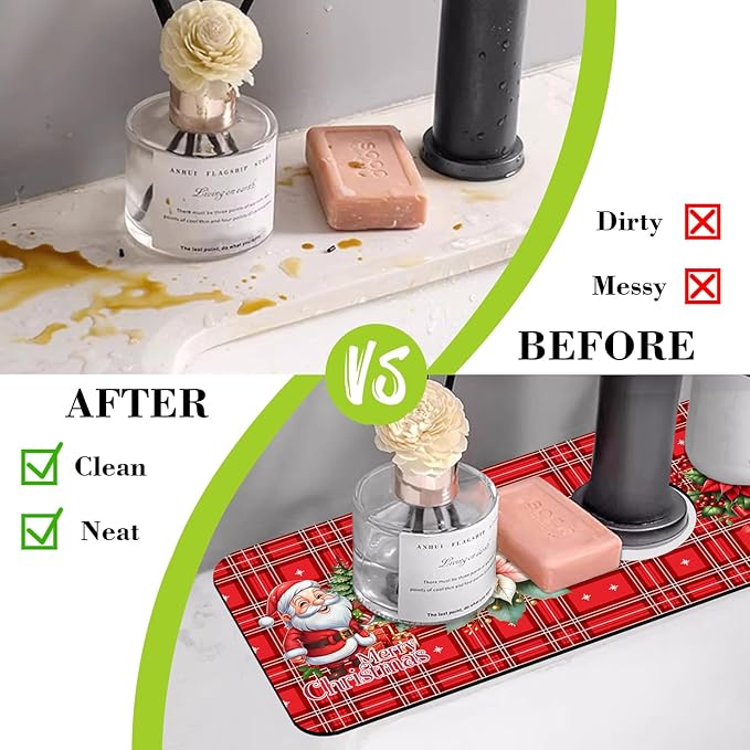 Chrismas Sink Splash Guard Faucet Mat Christmas Absorbent Fast Drying Mat Sink