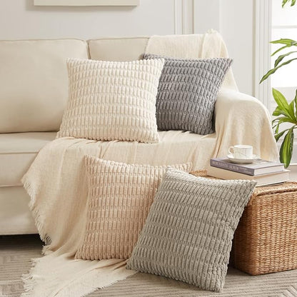 Fancy Homi Boho Decorative Throw Pillow Covers 20x20 Inch for Living Room Couch Bed Sofa, Rustic Modern Farmhouse Home Decor, Soft Corduroy Cream Square Cushion Case 50x50 cm