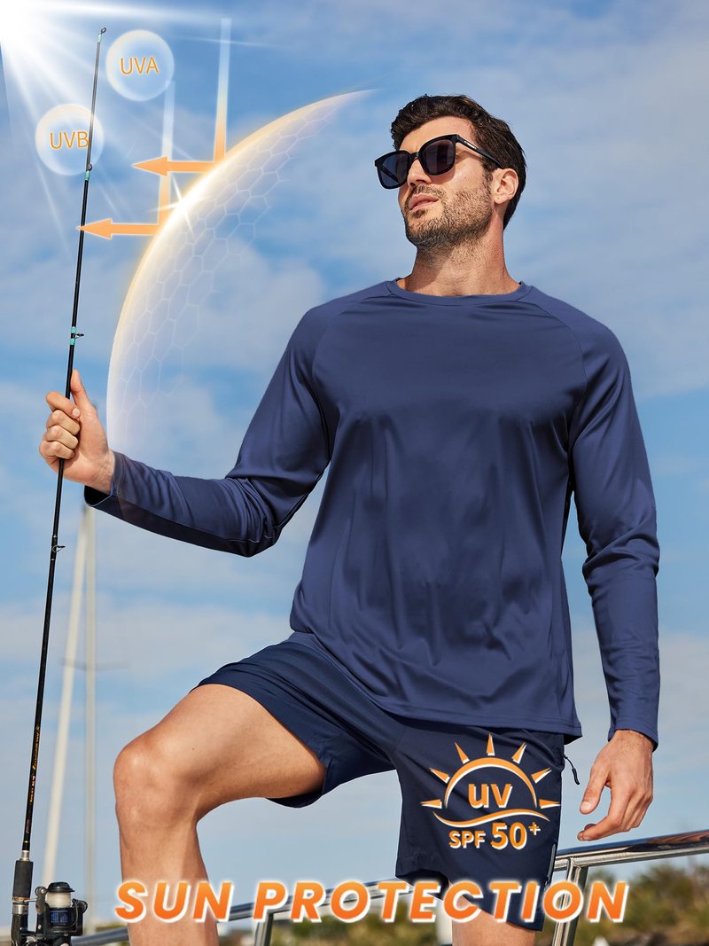 ZITY 3 Pack Mens Long Sleeve T Shirts Crew Neck Tee UPF 50 Sun Protection Moisture Wicking for Hiking Fishing Workout Gym Running