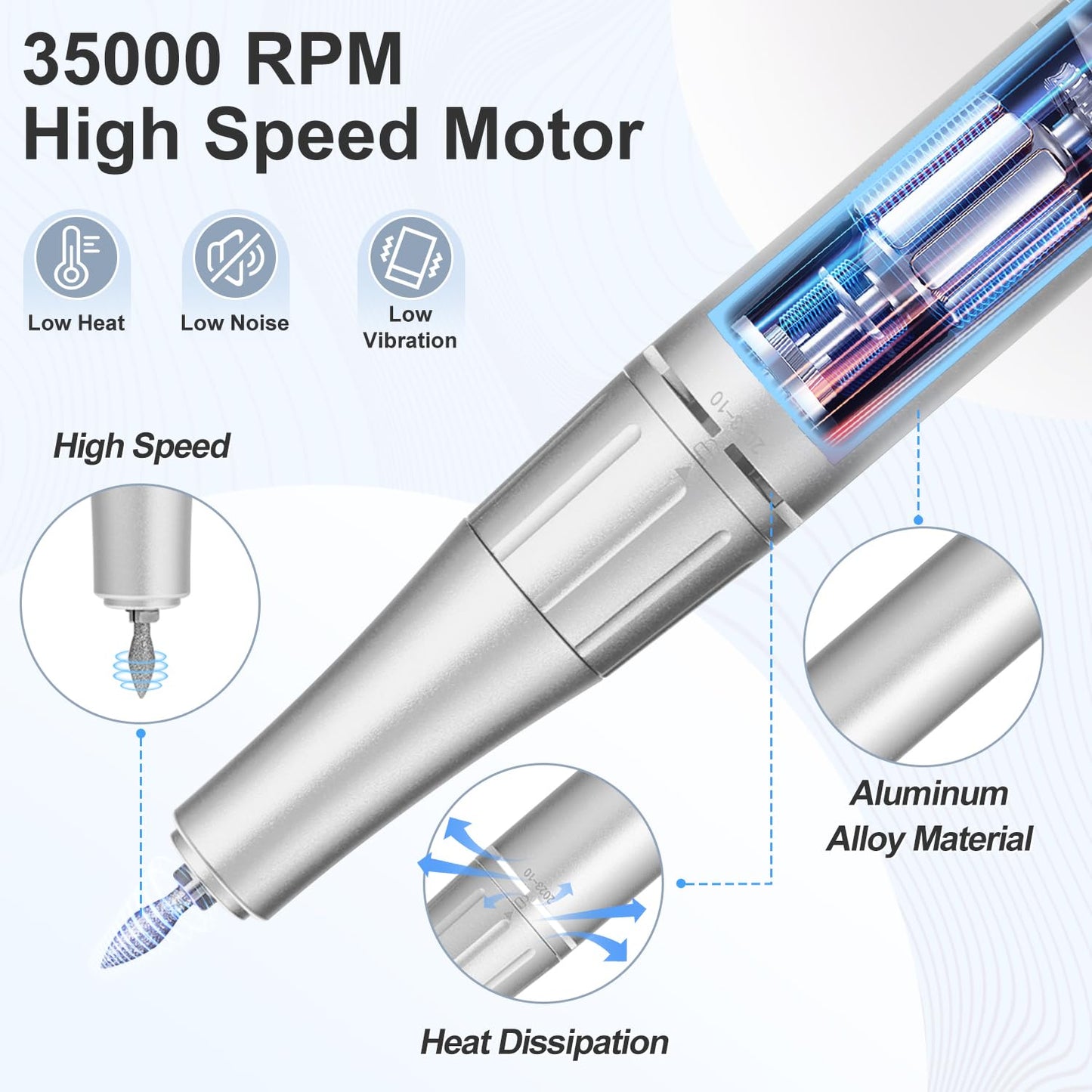 Electric Nail Drill Professional, 35000RPM Portable Efile Nail Drill with 11Pcs Nail Drill Bits, Rechargeable Nail Drill Machine with LCD Display for Acrylic Nail Remove Gel Polish for Home Salon Use