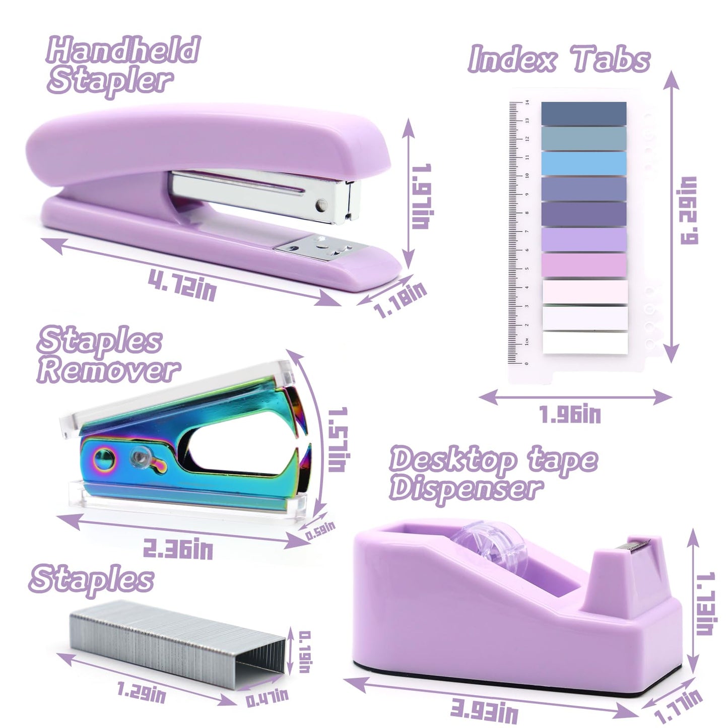 Purple Office Supplies Set, UPIHO Stapler and Tape Dispenser Set, Office Desk Accessories Kit with Stapler, Tape, Remover, Staples, Clips, Scissor and Tabs for Women, Clerks…