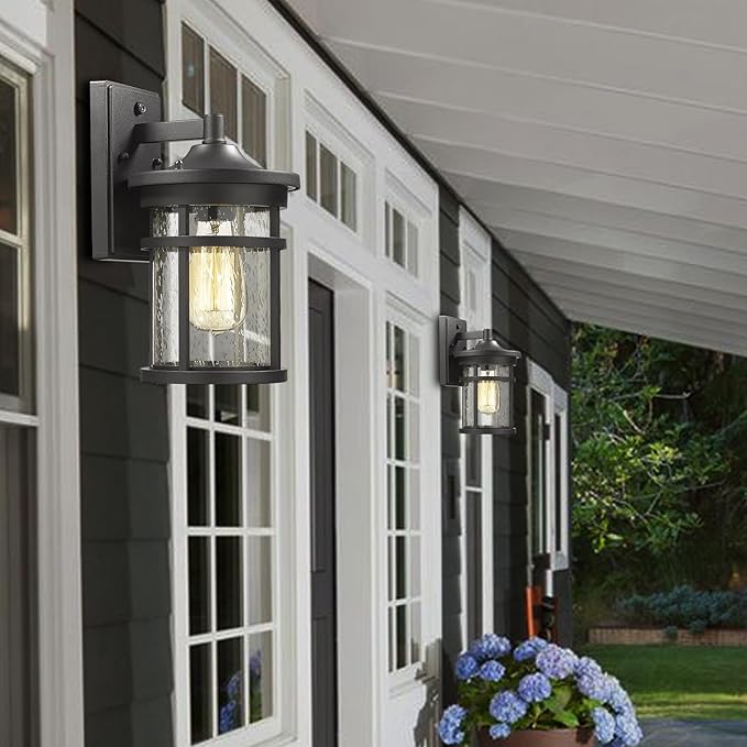 Dusk to Dawn Outdoor Wall Lighting Outdoor Wall Lantern with Sensor Exterior Wall Light Anti-Rust Porch Light Fixtures Wall Mount Waterproof Wall Sconce with Clear Seeded Glass for Garage Patio
