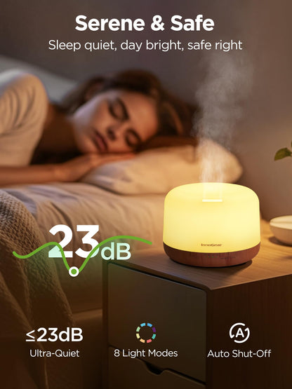 InnoGear Aromatherapy Diffuser & 10 Essential Oils Set, 500ml Essential Oil Diffuser with Remote Control Ultrasonic Cool Mist Scent Humidifier Vaporizer Auto-Off Timer for Room Office Home, Yellow