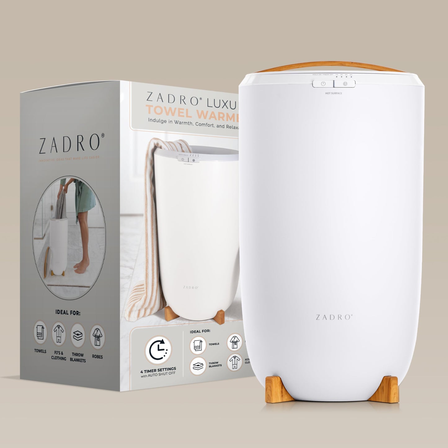 Zadro Large Hot Towel Warmer Bucket Timer Electric Towel Warmer for Bathroom Auto-Shut Off Heated Towel Warmer Spa (Large | 20L | 12" Dia. x 21" Tall, White)