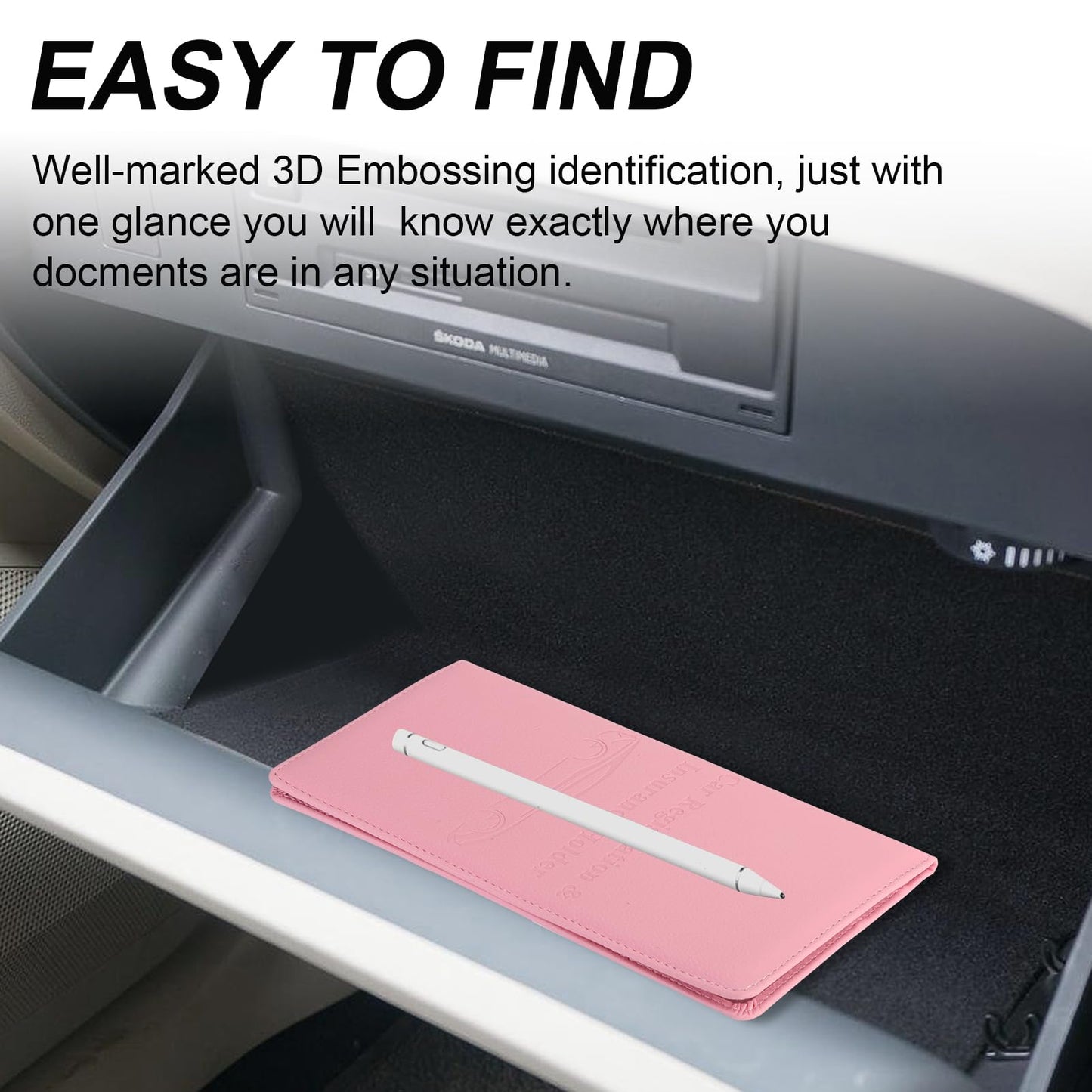 Cacturism Car Registration and Insurance Holder, Car Accessories Vehicle Glove Box Car Organizer Women Car Accessories with Magnetic Shut for Cards, Essential Document, Driver License, Pink