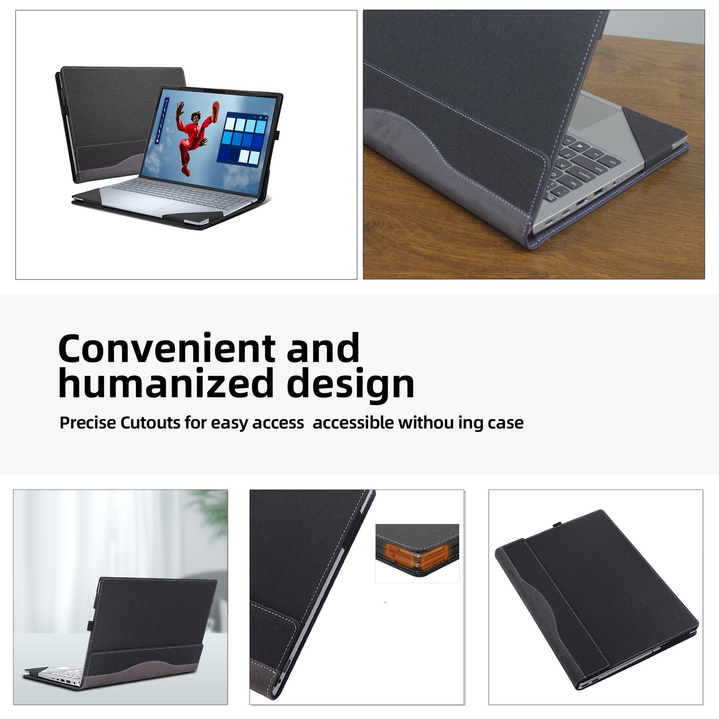 Laptop Case for Dell 16 Plus DB16250 DB16255|16 Plus 2-in-1 DB06250 [Not Other Models] All Inclusive Drop Case 16" PU Leather Protective Laptop Bag Detachable Shell (Dark Gray)