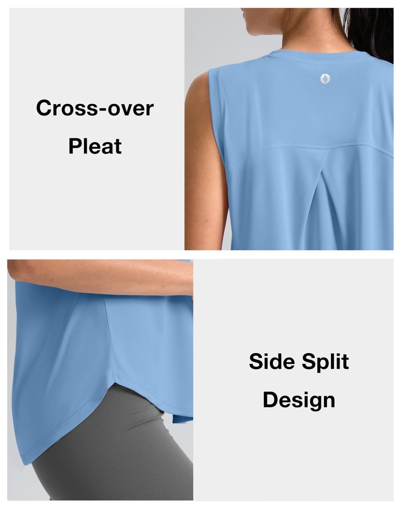 SANTINY Women's Sleeveless Workout Tops Breathable Lightweight Active Tennis Yoga Shirts Athletic Running Tank Tops for Women (Haze Blue_XS)