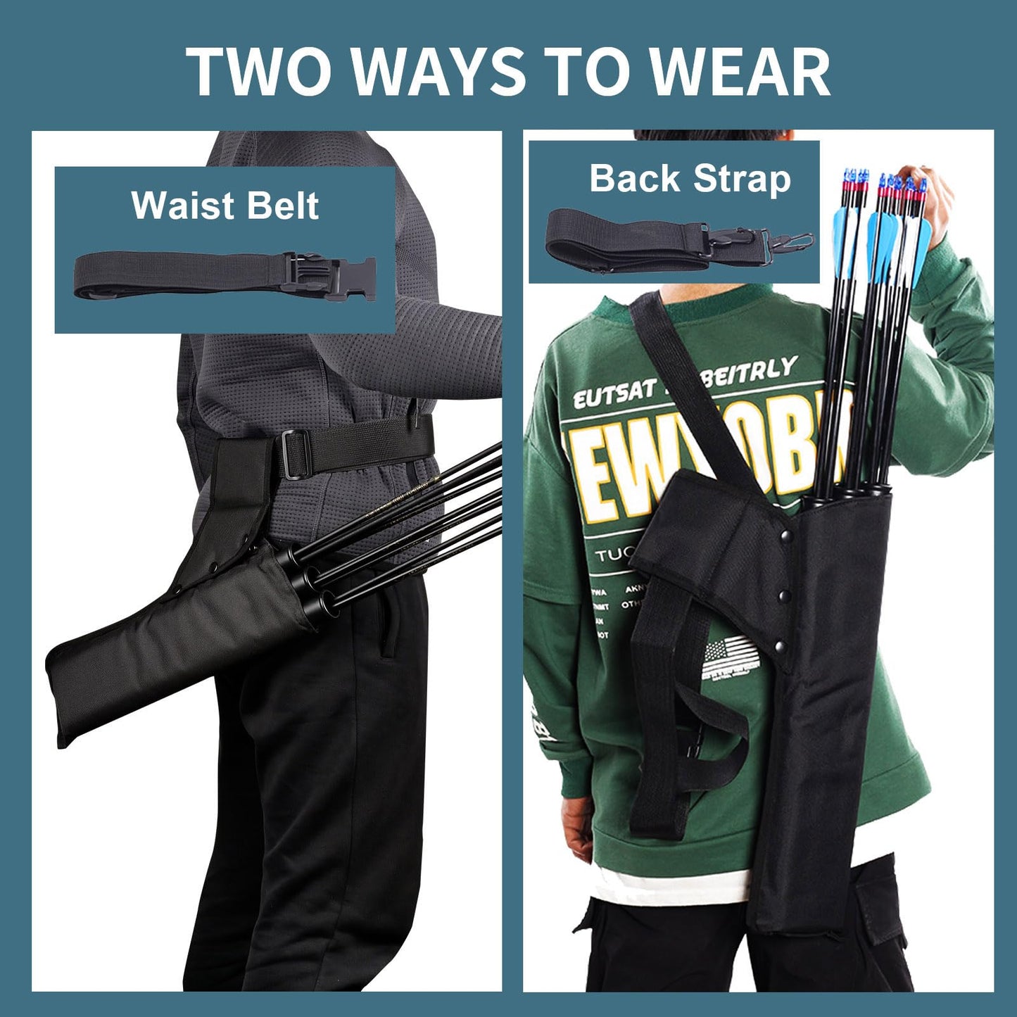 SPG Arrow Quiver 3 Tube with Back Straps and Waist Belt, Archery Hip Quiver for Arrows Hunting Shooting Practice, Holds Multiple Arrows for Quick Access (Black)