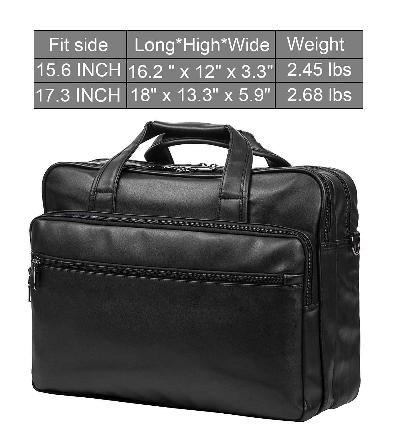 Leather Laptop Bag, Men's 15.6 Inches Messenger Briefcase Business Satchel Computer Handbag Shoulder Bag Fits 15.6 Inch Laptop Black
