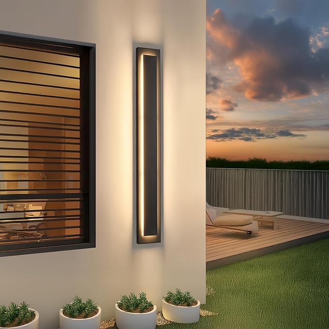 39.4 in Long Outdoor LED Wall Lights, Modern Exterior Garage Wall Light,Outside Light Fixtures for House,Patio,Front Porch,36W Black Outdoor Wall Sconce Waterproof 2 Pack(3000K Warm White)