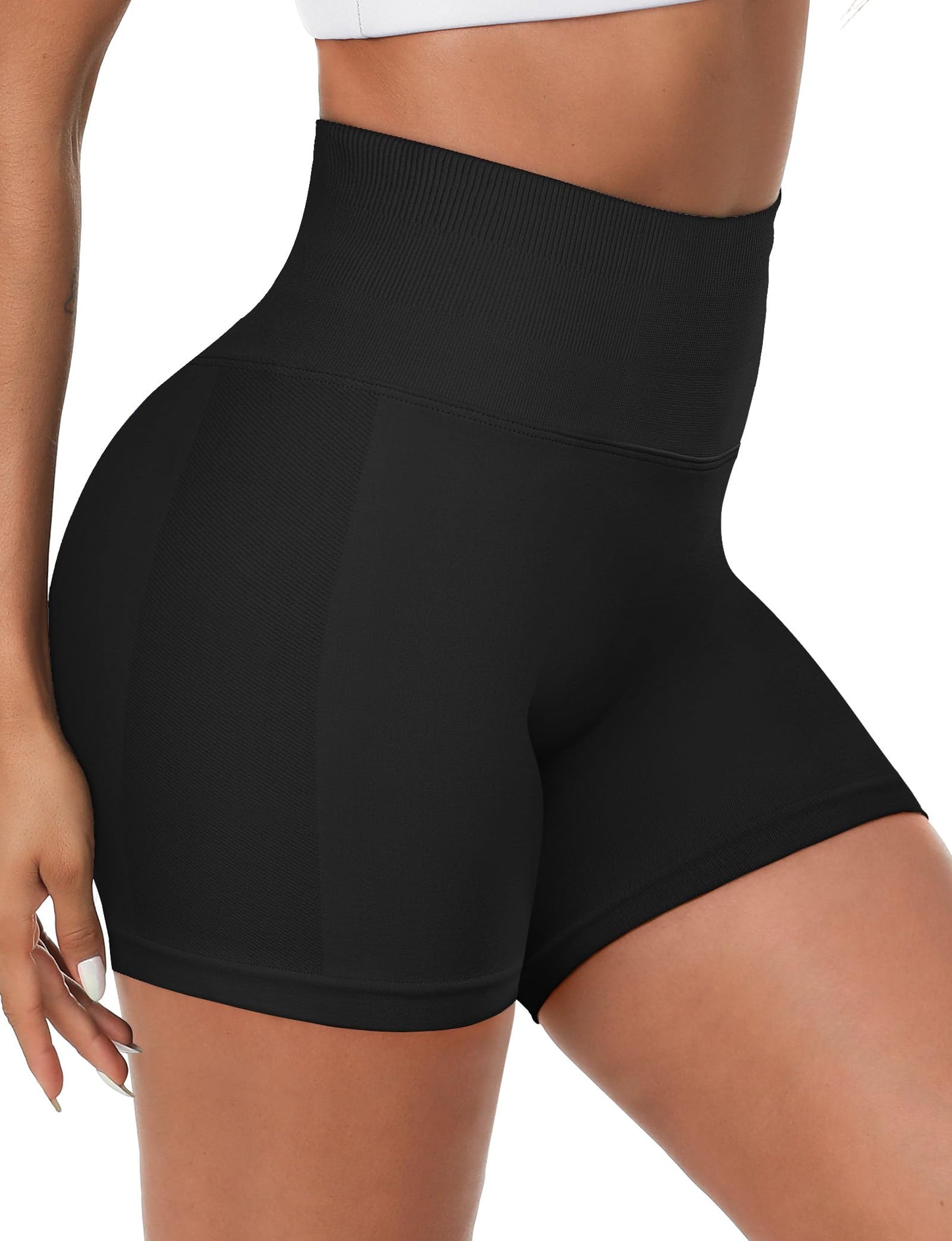 Buauty Women Workout Shorts 3.6" Butt Lifting High-Waisted Seamless Pants Scrunch Booty Athletic Gym Yoga Biker Shorts Black XS