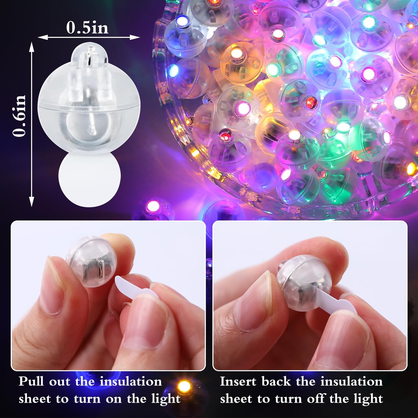 FWYWNL 100pcs Balloon Lights,Round LED Ball Lamp for Latex Balloon Paper Lantern Party Wedding Festival Christmas Halloween Decorative，Long Standby Time Waterpro of Mini Light (Chroma)