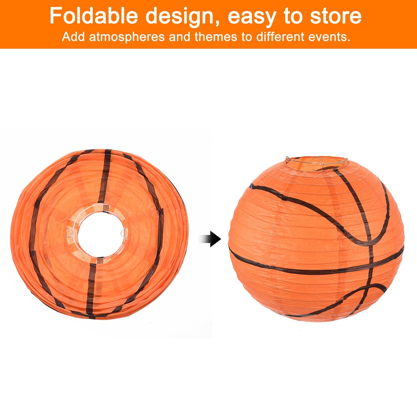 MECCANIXITY Basketball Paper Lanterns, 12" Round Hanging Chinese/Japanese Lantern Decoration for Home Birthday Party Wedding Christmas Classroom Decor, Orange 3 Pcs