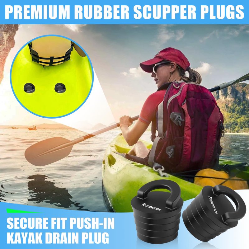 1-1/2" Kayak Scupper Plugs, Push-in Boat Drain Kayak Plugs for Sit on Top with Ring Pull Design, Watertight Livewell & Bilge Stoppers for Marine Drain Holes, Canoes & Small Watercraft (4Pack)