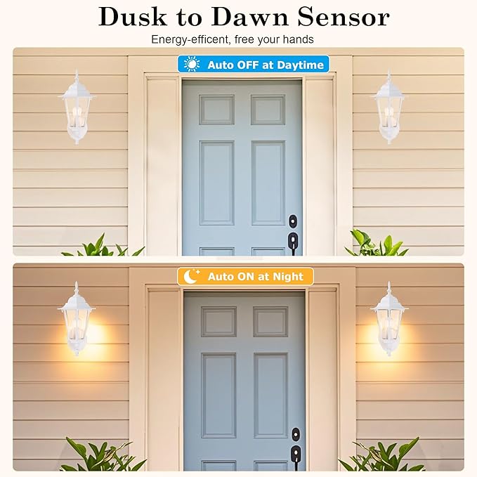 GRUENLICH Dusk to Dawn Outdoor Wall Sconce, Exterior Front Porch Lighting with Clear Glass, White Aluminum Outside Coach Light for Patio Doorway Garage, 1 Pack