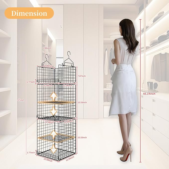 5 Tier Closet Hanging Organizer and Storage Separable Hanging Closet Shelves