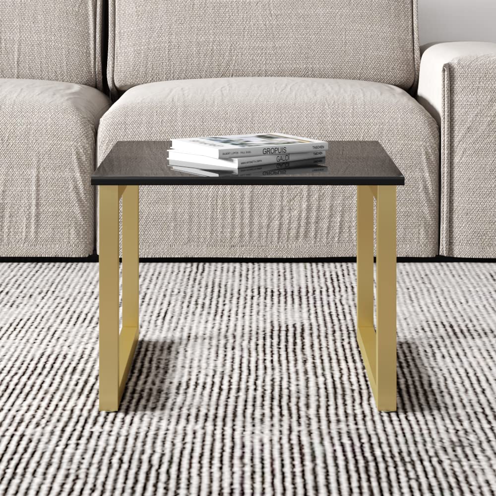 Meble Furniture Mawa Coffee Table 24" — Modern Rectangular Design — High Gloss Finish, 24 x 16 x 16 inches — Black/Gold