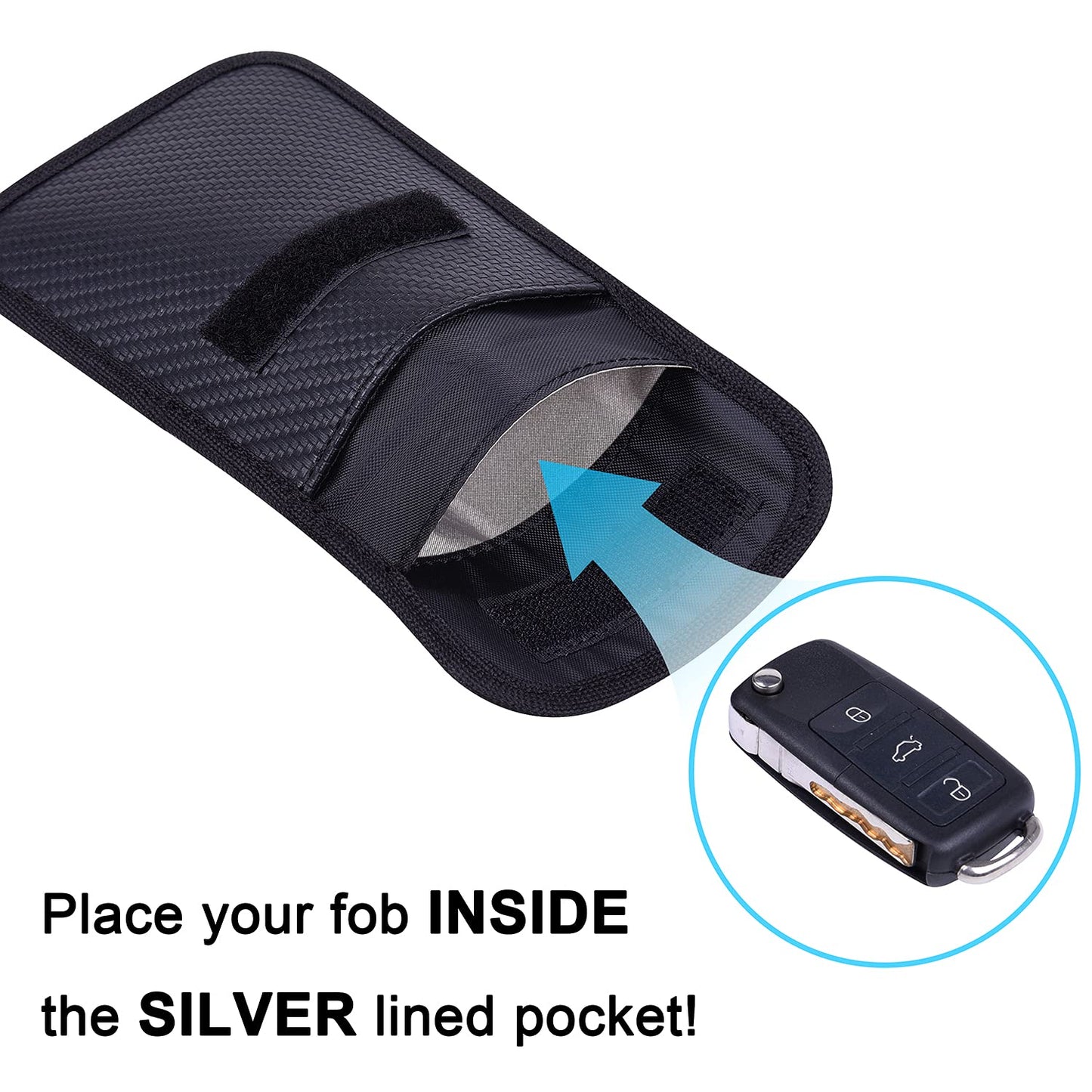 Wisdompro Faraday Pouch: RFID Blocking Anti-Theft Remote Key Protector, Black (2 Pack Pu Leather), Modern