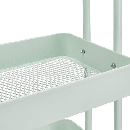 Amazon Basics 3-Tier Metal Rolling Utility Cart, Storage Organizer, Multi-Functional Kitchen Island Cart, Portable Shelving Unit with Caster Wheels, Mint Green