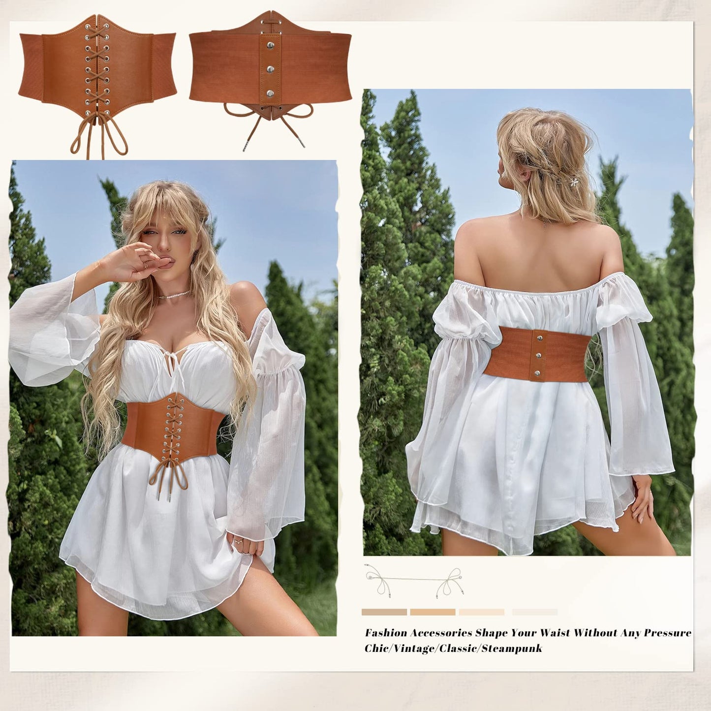 JASGOOD 3 Pack Women’s Elastic Costume Waist Belt Lace-up Tied Waspie Halloween Corset Belts for Women