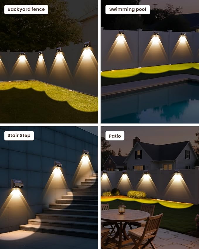 Brighter Solar Fence Lights-3000/4000/6000K 3 Mode,Solar Lights Outdoor Waterproof,Dusk to Dawn Deck Light, Outdoor Lighting for Backyard/Railing/Wall/Step/Patio(12 Pack,Brown)