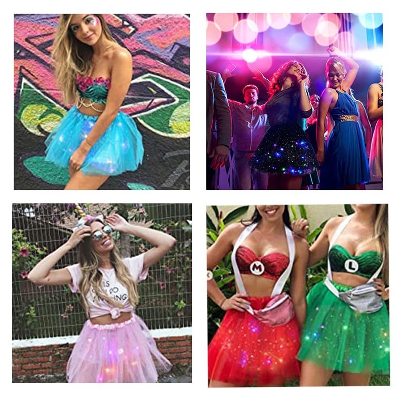 Women's LED Tutu Skirts Layered Ballet Dance Tulle Skirt Light Up Skirts for Party Costume (Blue)