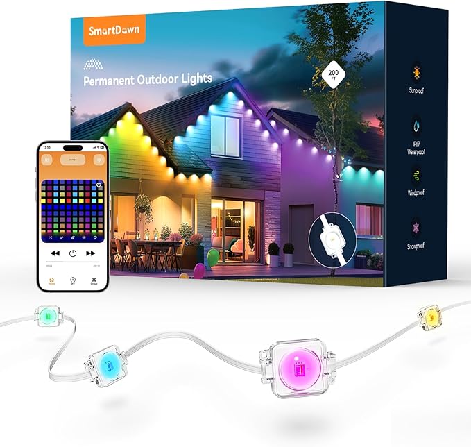 Permanent Outdoor Lights, 150FT with 96 Smart RGBIC LED Lights, DIY Scene Mode, IP68 Waterproof Christmas Lights for Daily and Accent Lighting, Outdoor Decor, House Roof, Holiday Decorations