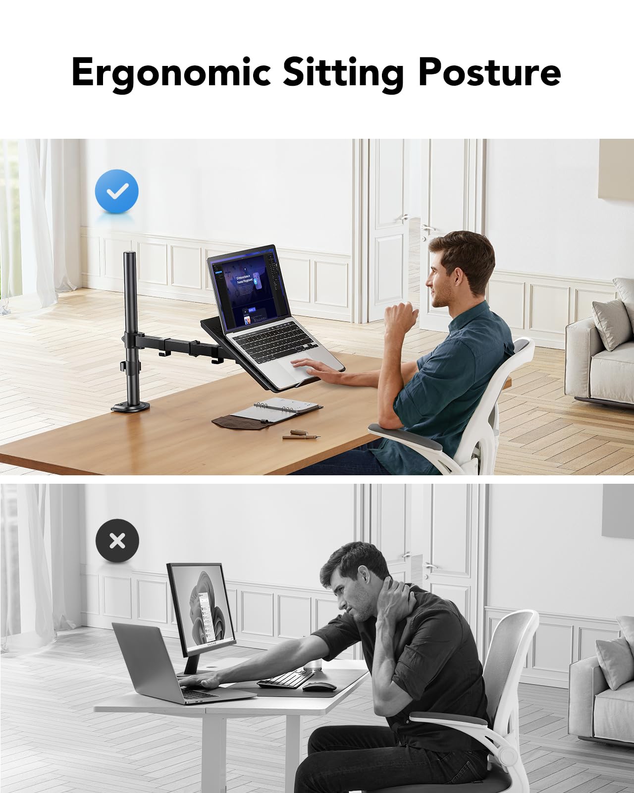 HUANUO Laptop Desk Mount - 17' to 32' Monitor Arm, Ventilated Tray, Fully Adjustable with Tilt, Swivel & Rotation, Holds up to 22 lbs