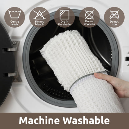 AMOAMI Waffle Bath-Mat, Absorbent Bath Mats for Bathroom Non Slip, Machine Washable Bathroom Rugs with Tassels Ultra Soft Boho Bath Rugs for Floor 24"x36" White
