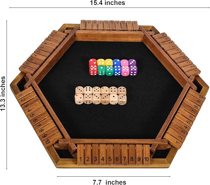 Upgraded 1-6 Player Shut The Box Dice Game with 12 Dice+Bonus Wooden 12 Dice Classic Wooden Board Table Math Game for AdultsKids/Tabletop Board Games for ClassroomHomeParty or Pub