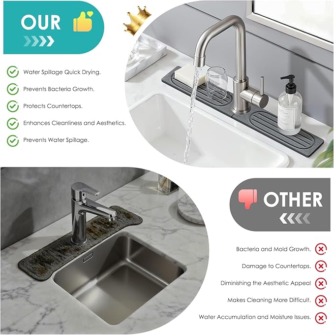 4Pcs Stone Faucet Mat for Kitchen Sink, Diatomite Quick Dry Water Absorbing